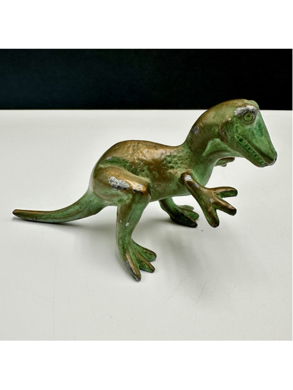 Vintage SRG Stamped T-Rex Dinosaur Bronze Metal Toy Figurine Late 1940s